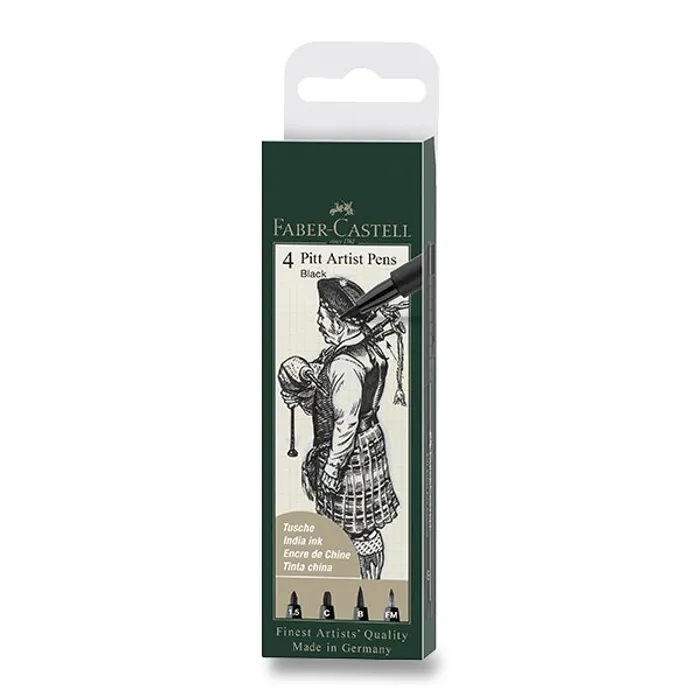 Termék főképe Popisovač Faber-Castell Pitt Artist Pen sada 4 ks, 1,5 mm, C, B, FM, černý