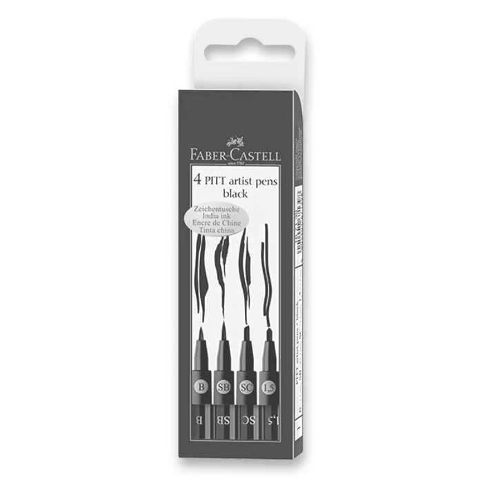 Termék főképe Popisovač Faber-Castell Pitt Artist Pen sada 4 ks, B, SB, SC, 1,5 mm, černé