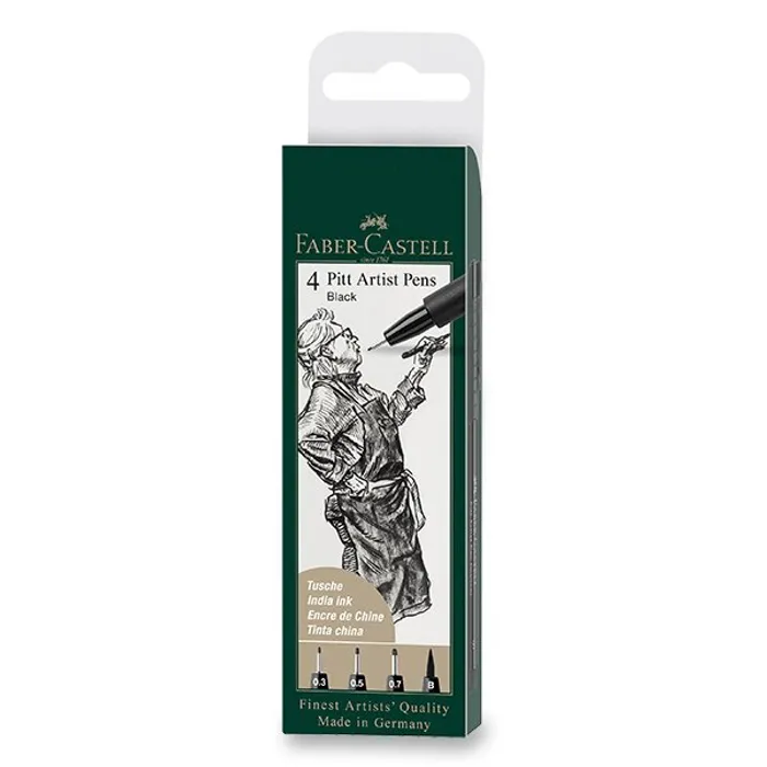 Termék főképe Popisovač Faber-Castell Pitt Artist Pen sada 4 ks, S, F, M, B, černé