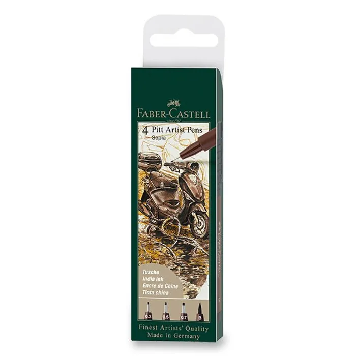 Termék főképe Popisovač Faber-Castell Pitt Artist Pen sada 4 ks, S, F, M, B, sepia