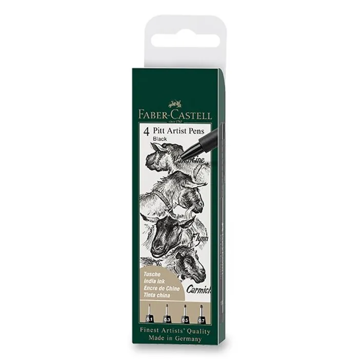 Termék főképe Popisovač Faber-Castell Pitt Artist Pen sada 4 ks, XS, S, F, M, černé