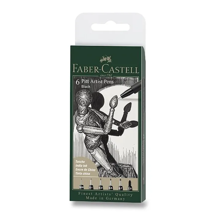 Termék főképe Popisovač Faber-Castell Pitt Artist Pen sada 6 ks, různé hroty, černý