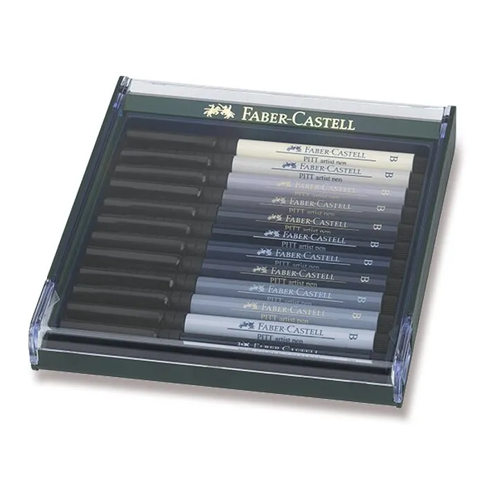 Termék főképe Popisovače Faber-Castell 267423 Pitt Artist Pen Brush 12 ks, odstíny šedi