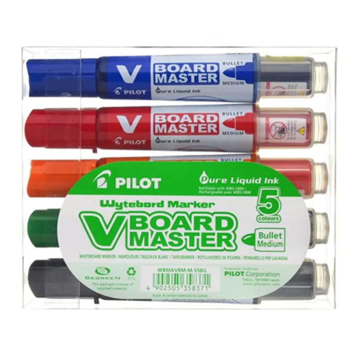 Termék főképe Popisovače "V-Board Master" na bílou tabuli – sada, 5 barev, kuželový hrot, 2,3 mm, PILOT