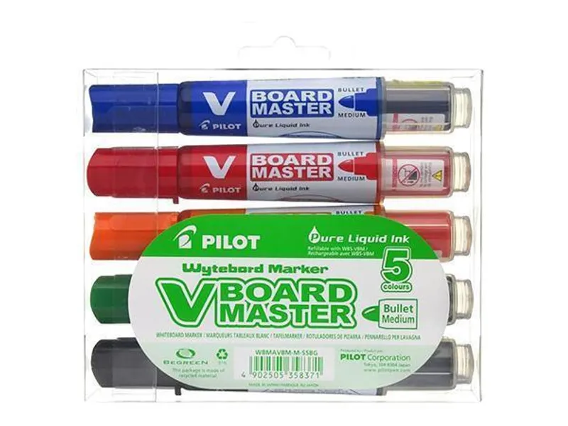Termék főképe Popisovače "V-Board Master" na bílou tabuli – sada, 5 barev, kuželový hrot, 2,3 mm, PILOT