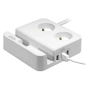 Túlfeszültség elleni védelem, 2 aljzat, fehér, Logo, 3x USB, táblagép állvánnyal, mobiltelefon