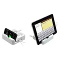 Túlfeszültség elleni védelem, 2 aljzat, fehér, Logo, 3x USB, táblagép állvánnyal, mobiltelefon