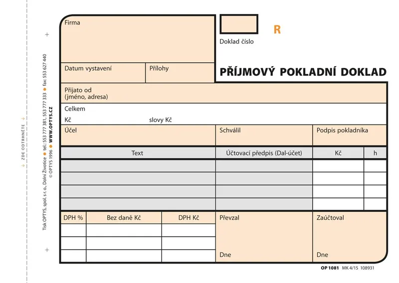 Termék főképe Příjmový doklad A6, samopropisovací, číslovaný, 2 x 50 listů 1081