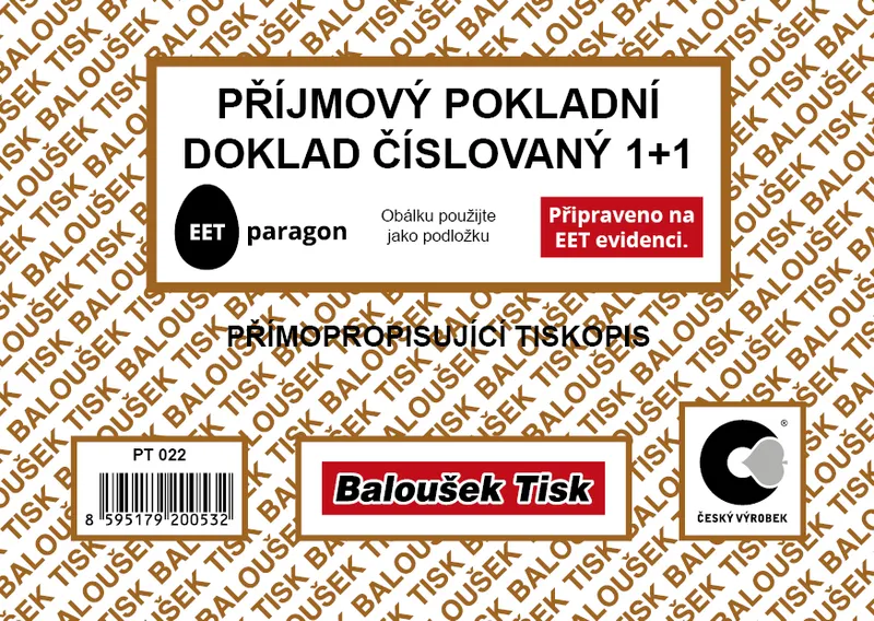 Termék főképe Příjmový pokladní doklad A6 číslovaný - EET PT022