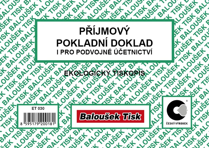 Termék főképe Příjmový pokladní doklad pro podvojné účetnictví A6 ET030