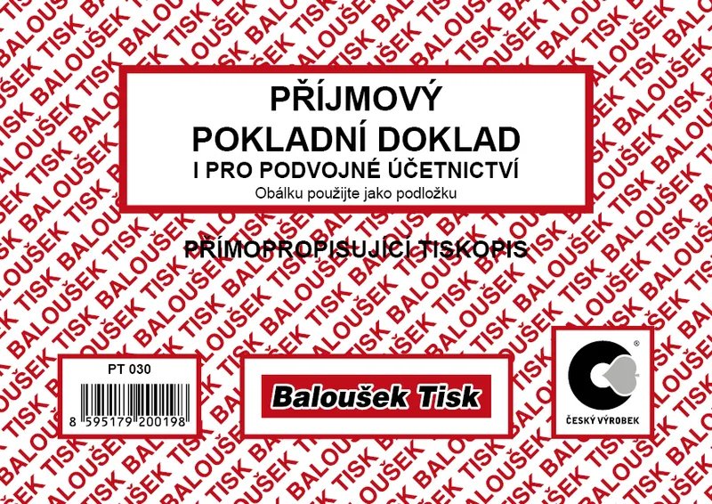 Termék főképe Přijmový pokladní doklad pro podvojné účetnictví propisující PT030