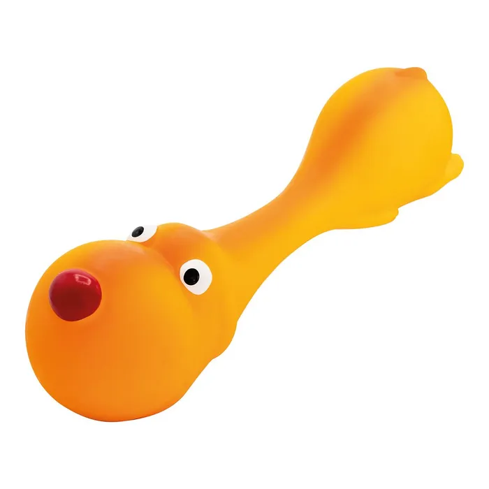 Termék főképe Psík ležící - tvar činky, se zvukem, 22 cm, latex, oranžová, HipHop