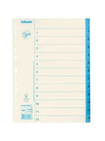 Indexek, fehér, 1-12, A4, karton, ESSELTE