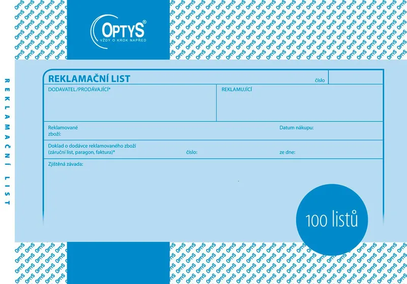 Termék főképe Reklamační list A5, 100 listů 1284