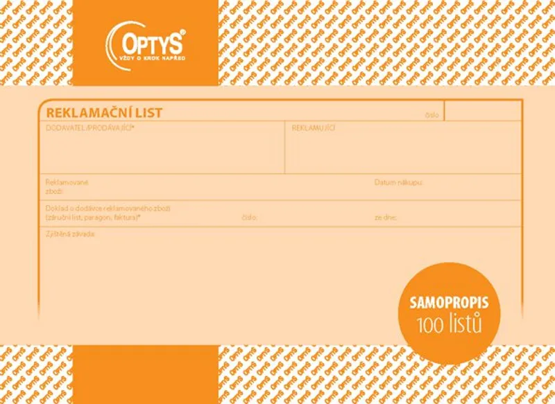 Termék főképe Reklamační list A5, samopropisovací, 100 listů 1254