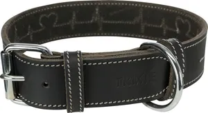 RUSZTIKUS bőr Heartbeat gallér - fekete L:47-55cm/40mm