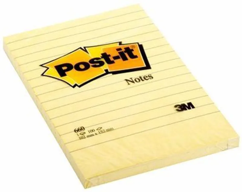 Termék főképe Samolepící bloček, 102x152 mm, 100 lístků, linkovaný, 3M POSTIT, žlutý