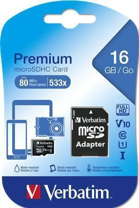 Termék főképe SecureDigital SDHC 16GB micro paměťová karta , Class 10, s adaptérem, Verbatim