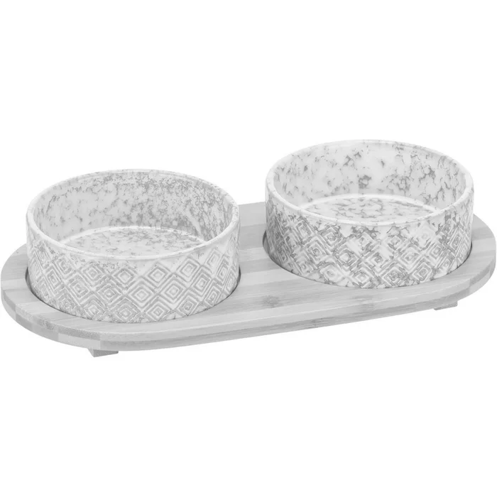 Termék főképe Set misek v bambusovém stojanu, bílá/světlehnědá2 × 0,8 l/ o 16 cm/ 39 x 8 x 20 cm