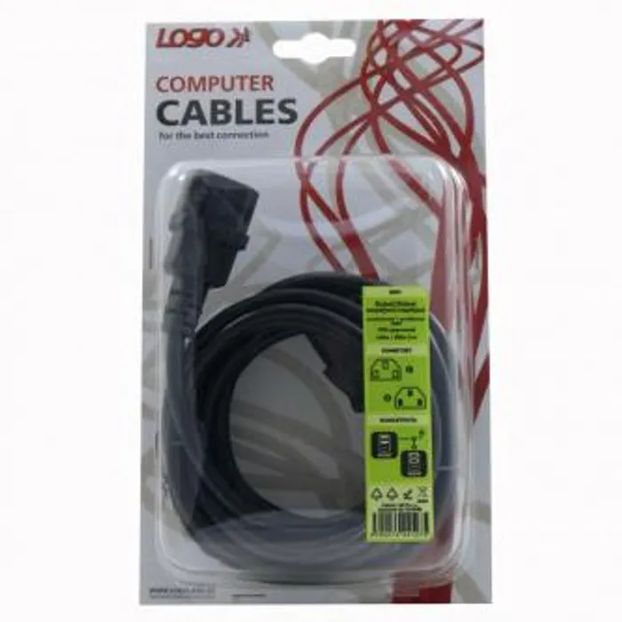 Termék főképe Síťový kabel 230V prodlužovací, C13-C14, 3m, VDE approved, černý, Logo, blistr