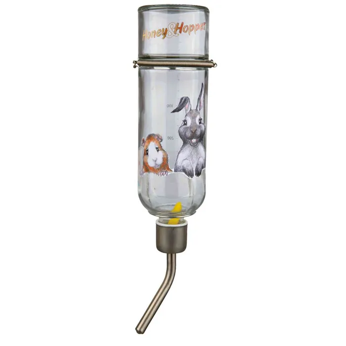 Termék főképe Skleněná napáječka Honey & Hopper s kovovým pítkem pro činčily a králíky 500 ml
