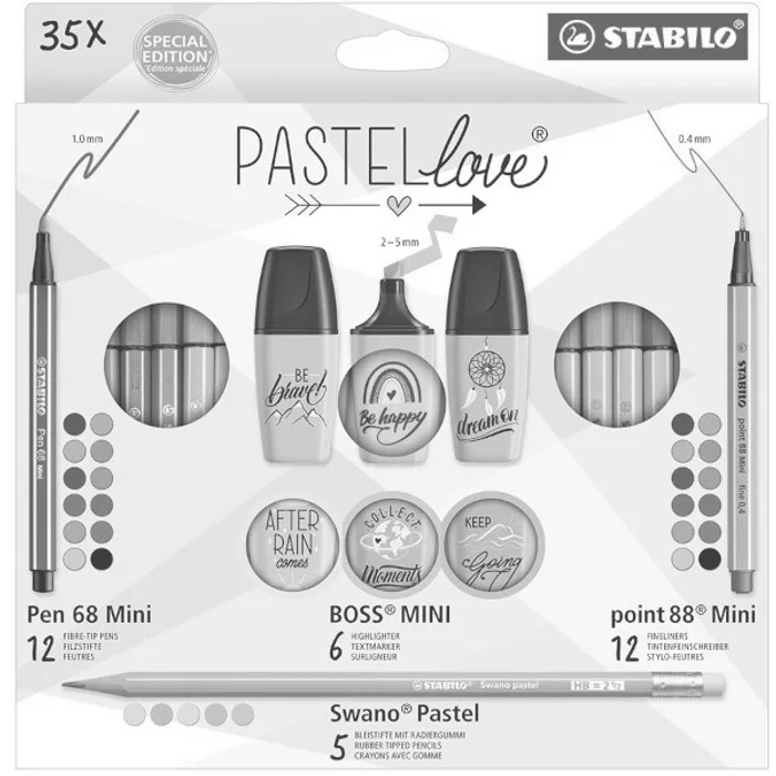 Termék főképe Souprava STABILO Pastellove 35 ks sada - linery, fixy, zvýrazňovače a grafitové tužky