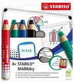 STABILO MARK száraz, száraz jelölő a táblán és a flipchart táblán - 4 db-os készlet élezővel és ruhával