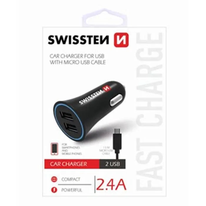 Termék főképe SWISSTEN, micro USB auto nabíječka, + USB kabel (A male-micro) 12V, 5V, 2400mA, nabíjení