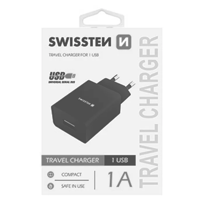 Termék főképe SWISSTEN, Síťový adaptér, 100-240V, 5V, 1000mA, nabíjení mobilních telefonů aj., černý