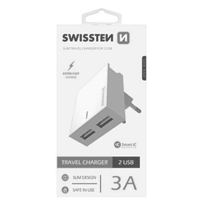 Termék főképe SWISSTEN, Síťový adaptér, 100-240V, 5V, 3000mA, nabíjení mobilních telefonů aj., bílý