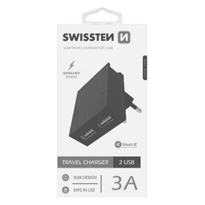 Termék főképe SWISSTEN, Síťový adaptér, 100-240V, 5V, 3000mA, nabíjení mobilních telefonů aj., černý