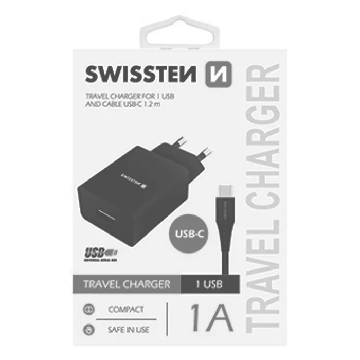Termék főképe SWISSTEN, Síťový adaptér, s USB-C kabelem, 100-240V, 5V, 1000mA, nabíjení mobilních telef