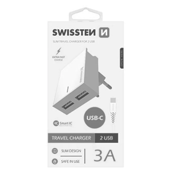 Termék főképe SWISSTEN, Síťový adaptér, s USB-C kabelem, 100-240V, 5V, 3000mA, nabíjení mobilních telef