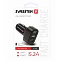 SWISSTEN, USB autós töltő, 3x USB port, 12V, 5V, 5200mA, mobiltelefonok és