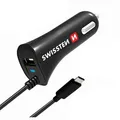 SWISSTEN, USB C- autós töltő, 1x csatlakozó (USB C) + USB port 12V, 5V, 2400mA, töltés