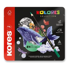Trojhranné pastelky Kores Kolores Selection plechová krabička, 24 barev