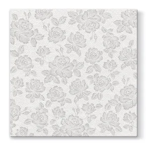 PAW AIRLAID L szalvéta 40 × 40 cm Subtle Roses Silver [50 db]