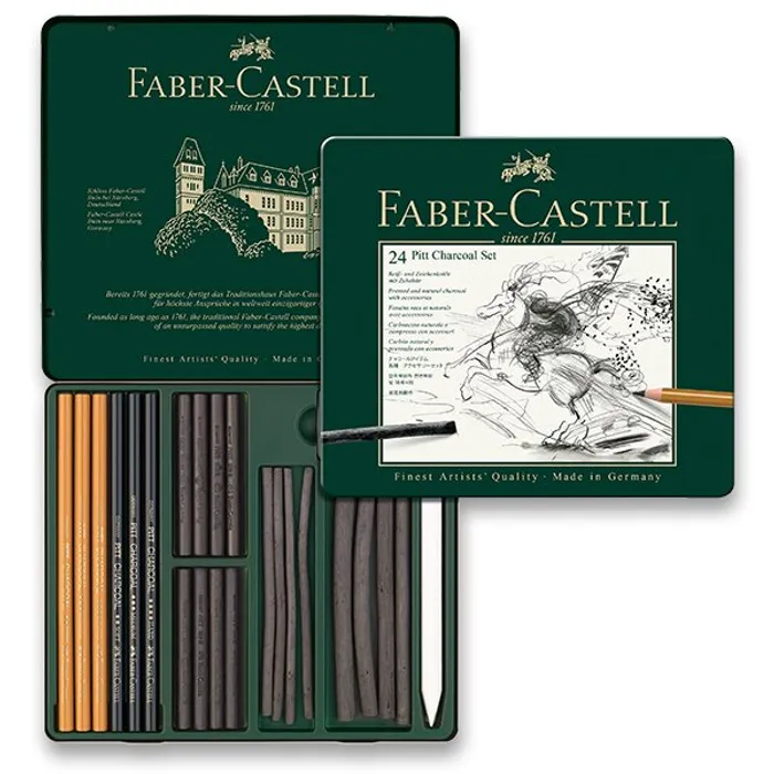 Termék főképe Uhel Pitt Monochrome Charcoal specialní sada, plech. krabička 24ks Faber Castell 112978