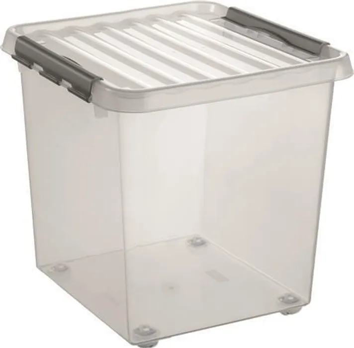 Termék főképe Úložný box "Q-line", transparentní, s víkem, s kolečky, 38 l, plast, HELIT