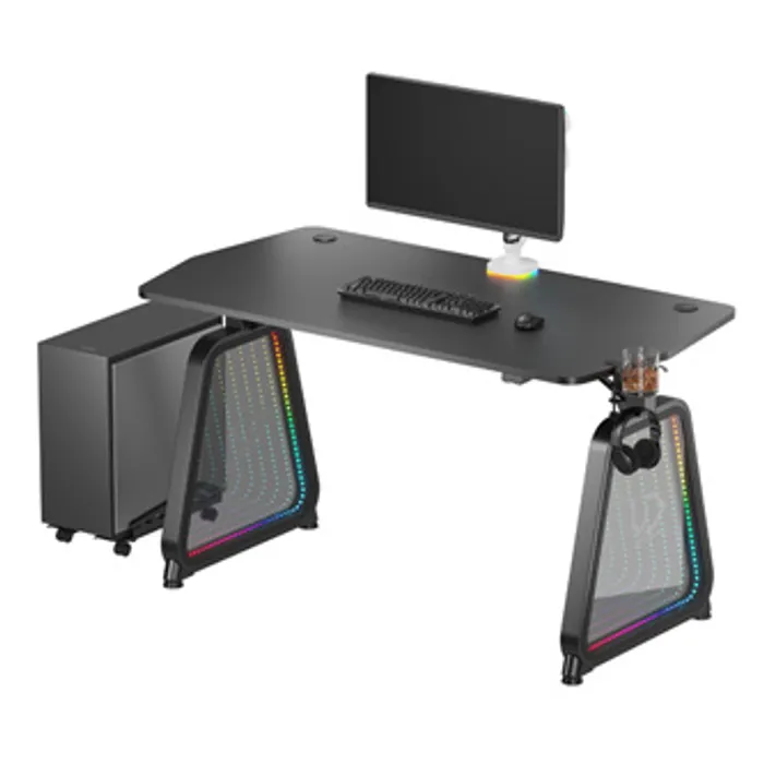 Termék főképe ULTRADESK Herní stůl BOOSTER, 136x70,5 cm, 75 cm, RGB podsvícení, držák sluchátek i nápoj