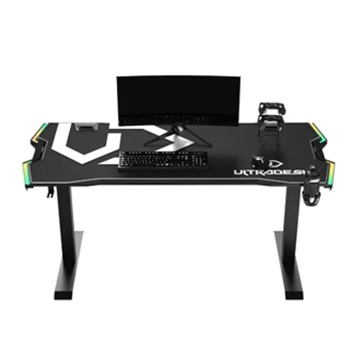 Termék főképe ULTRADESK Herní stůl FORCE - bílý, 166x70 cm, 76.5 cm, s XXL podložkou pod myš, držák slu