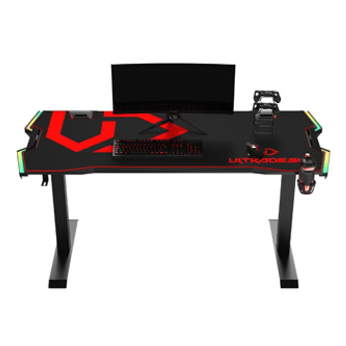 Termék főképe ULTRADESK Herní stůl FORCE - červený, 166x70 cm, 76.5 cm, s XXL podložkou pod myš, držák