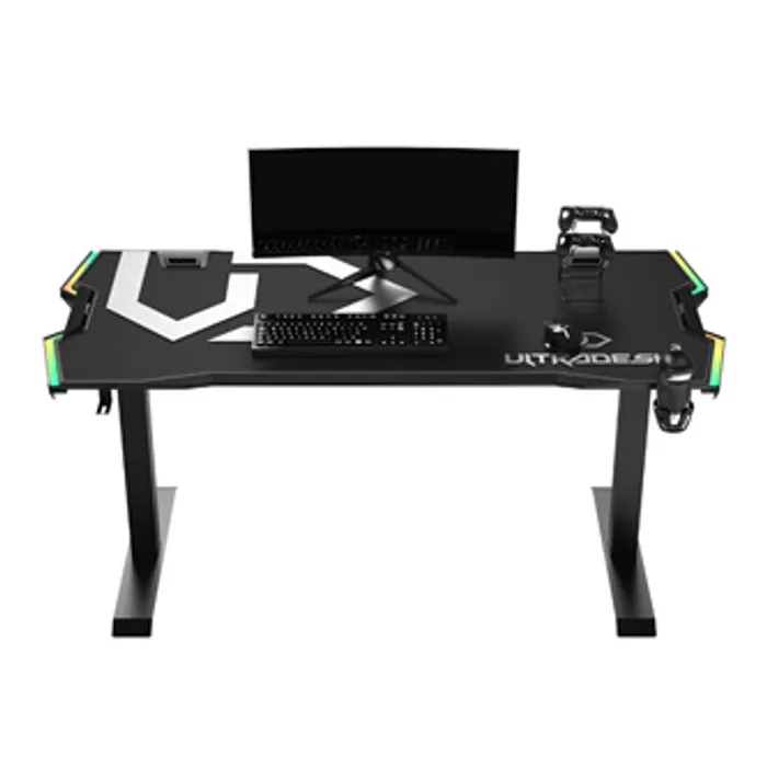 Termék főképe ULTRADESK Herní stůl FORCE - šedý, 166x70 cm, 76.5 cm, s XXL podložkou pod myš, držák slu