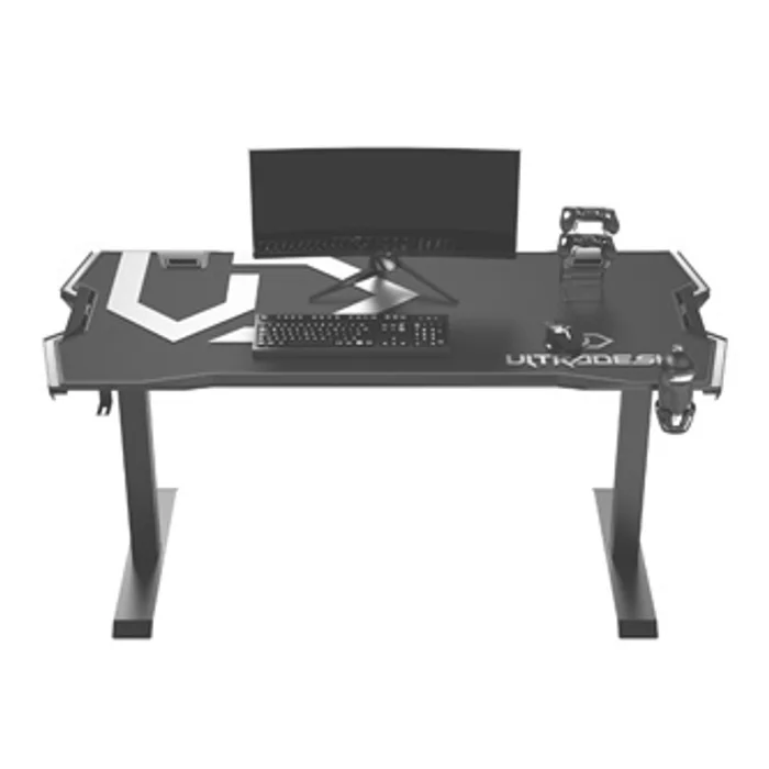 Termék főképe ULTRADESK Herní stůl FORCE - šedý, 166x70 cm, 76.5 cm, s XXL podložkou pod myš, držák slu
