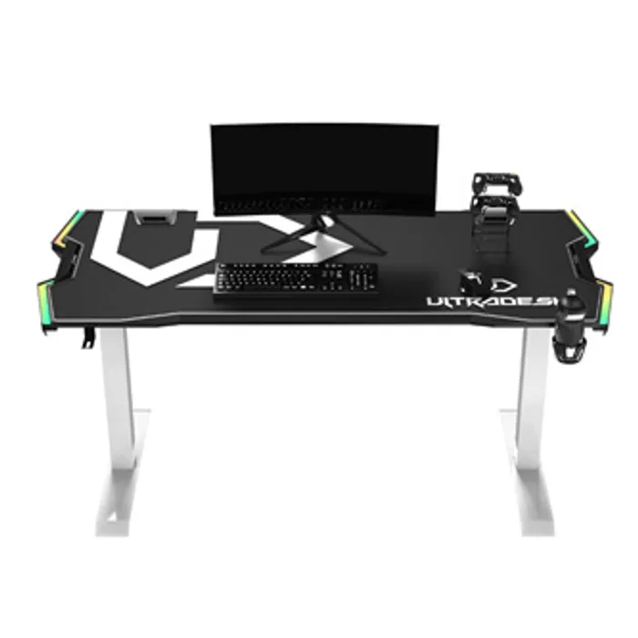 Termék főképe ULTRADESK Herní stůl FORCE SNOW - bílý, 166x70 cm, 76.5 cm, s XXL podložkou pod myš, držá