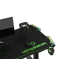 ULTRADESK játékasztal FORCE - zöld, 166x70 cm, 76,5 cm, XXL egérpaddal, tartóval