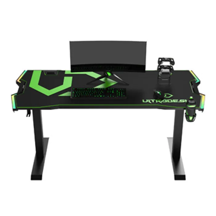 Termék főképe ULTRADESK Herní stůl FORCE - zelený, 166x70 cm, 76.5 cm, s XXL podložkou pod myš, držák s