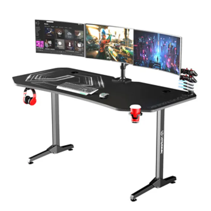 Termék főképe ULTRADESK Herní stůl FRAG XXL BLACK, 160 x 75 cm, 75 cm, držák nápojů a sluchátek, stojan