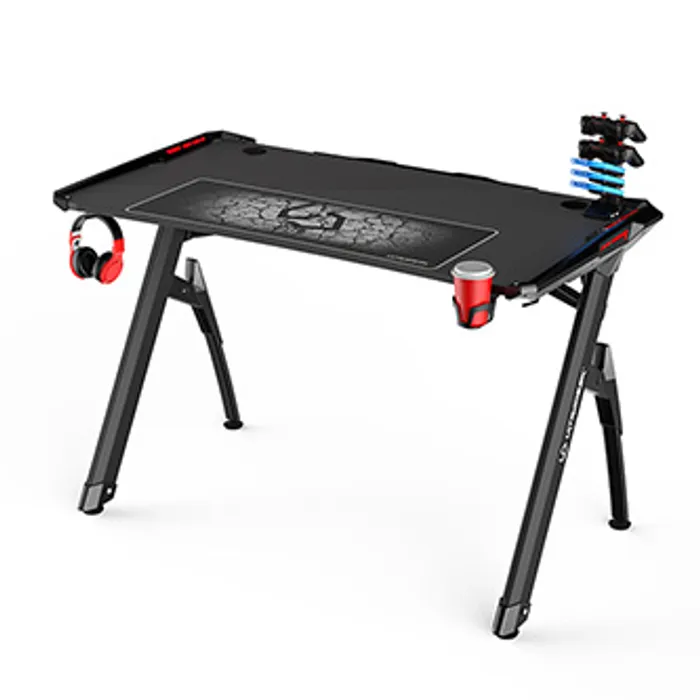 Termék főképe ULTRADESK Herní stůl INVADER - BLACK, 120x64 cm, 75 cm, podsvícený, s XL podložkou pod my