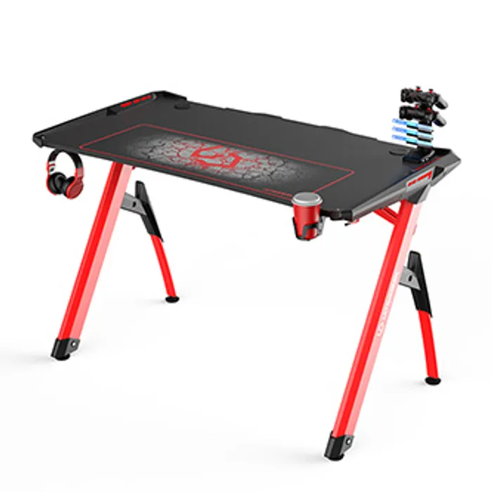 Termék főképe ULTRADESK Herní stůl INVADER - RED, 120x64 cm, 75 cm, podsvícený, s XL podložkou pod myš,